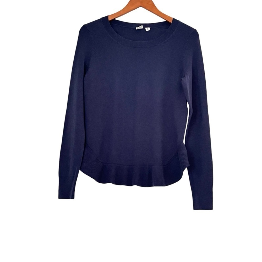 Gap Women's Ruffle Hem Sweater Sz XS Navy Classic Crewneck Feminine Romantic